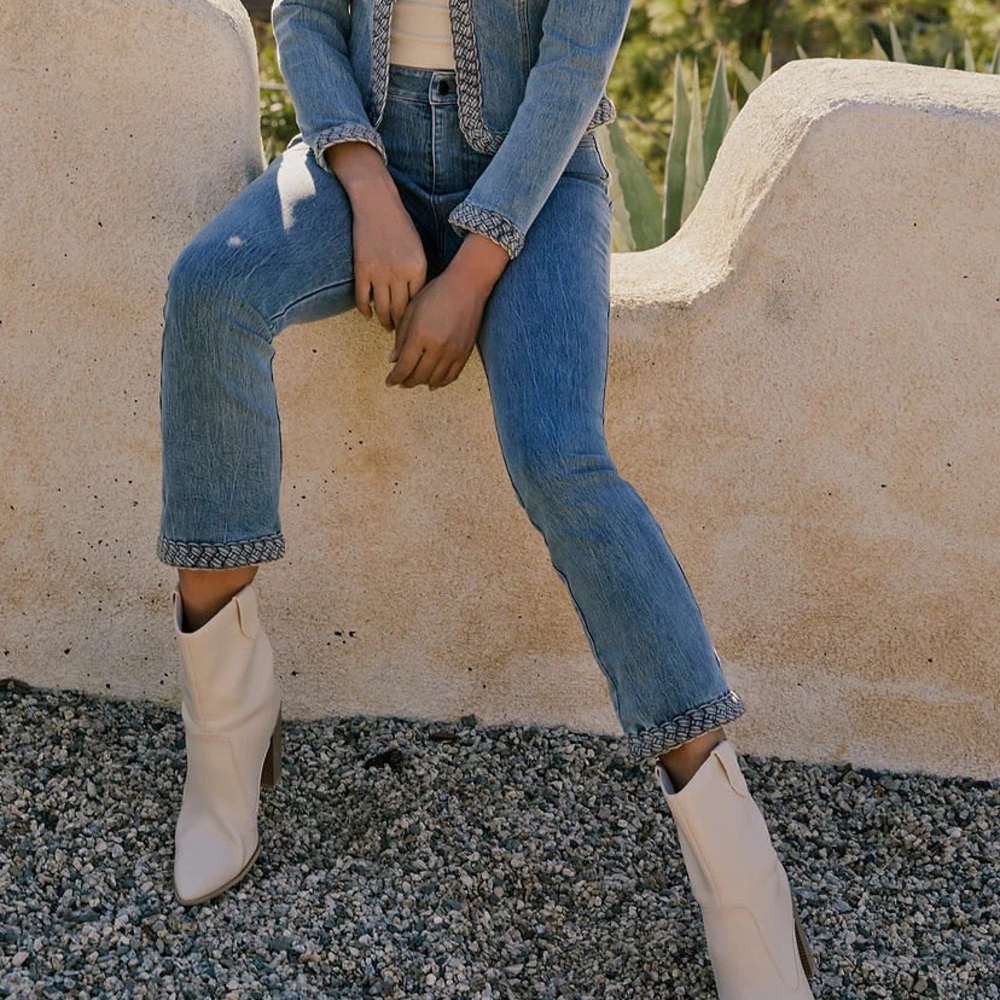 Farrow Braided Hem Straight Leg Jeans - Denim